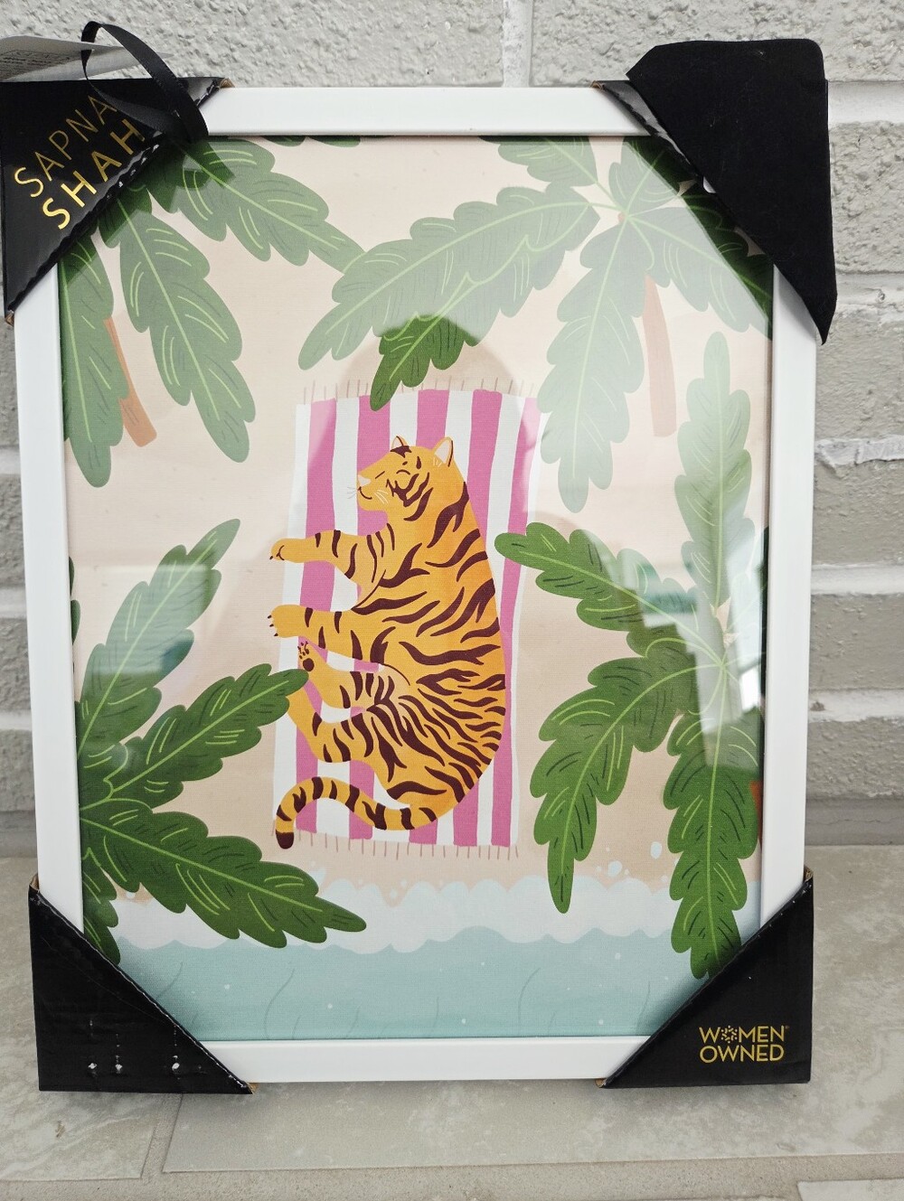 NWT Sapna Shah 11" X 14" Tiger On Beach Towel Wall Art